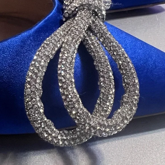 Badgley Mischka Jasmine Royal Blue Satin Point Toe Slingback Heels with Crystal - Picture 8 of 9